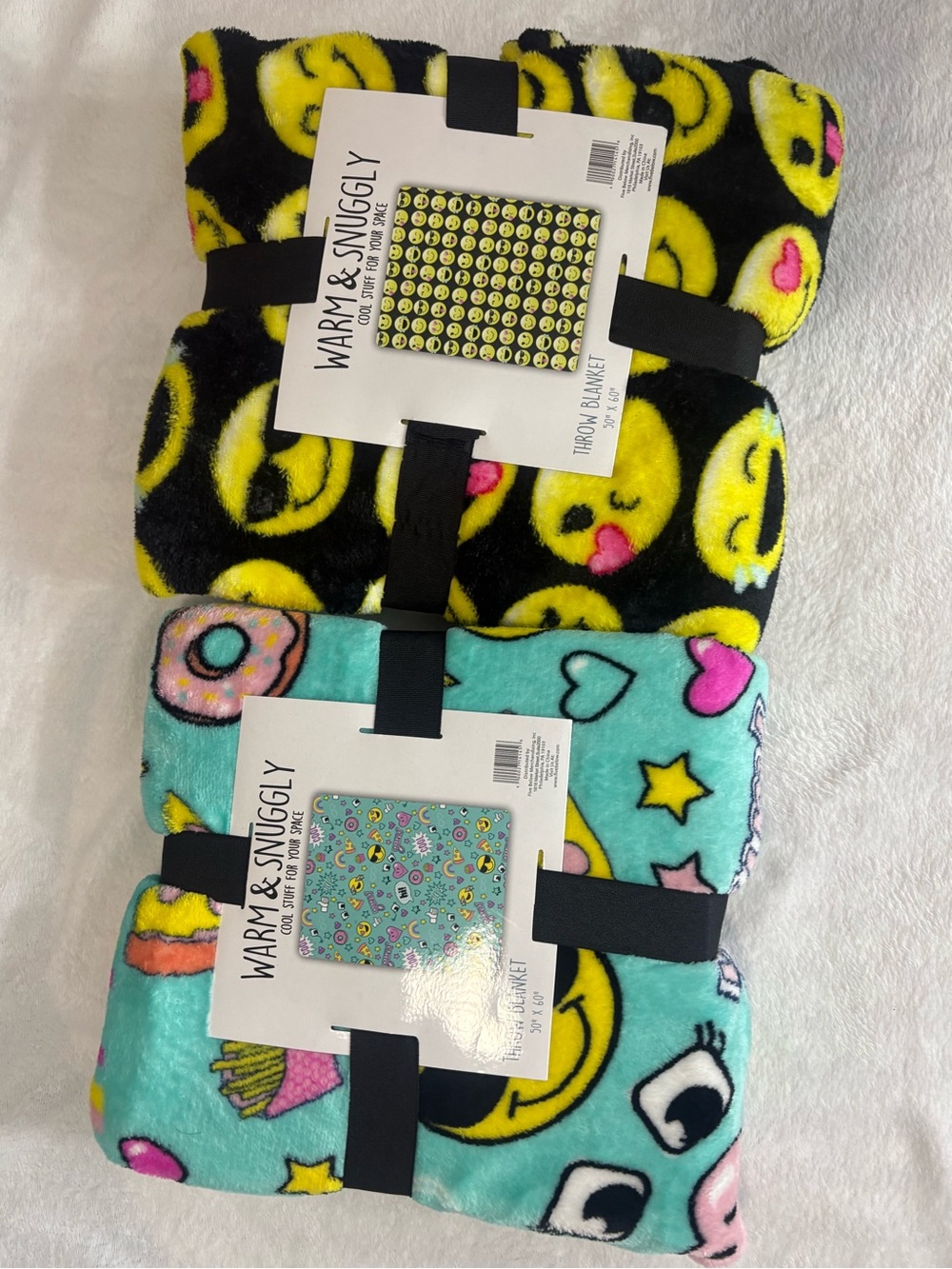 Warm & Snuggly Kids Emoji Throw Blanket - Black & Teal